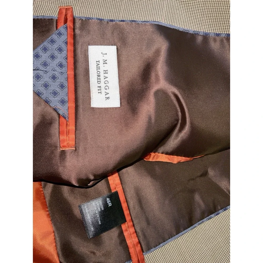 NWT Men's J.M. Haggar Premium Sport Coat Tailored Fit Brown Houndstooth‎ 46 Reg